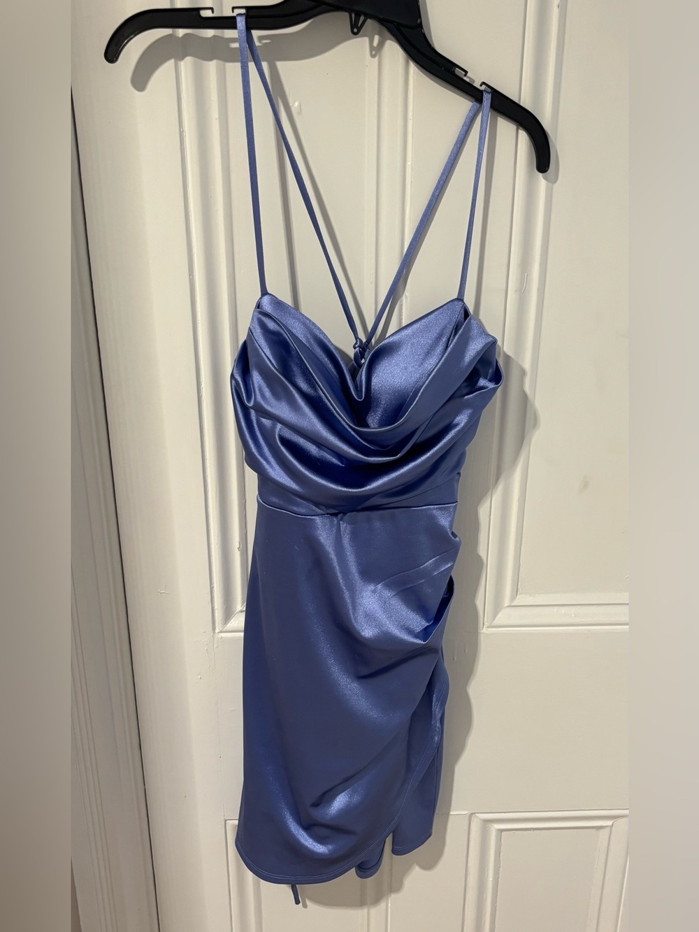 Emerald Sundae Satin Cowl Mini Dress in Periwinkle